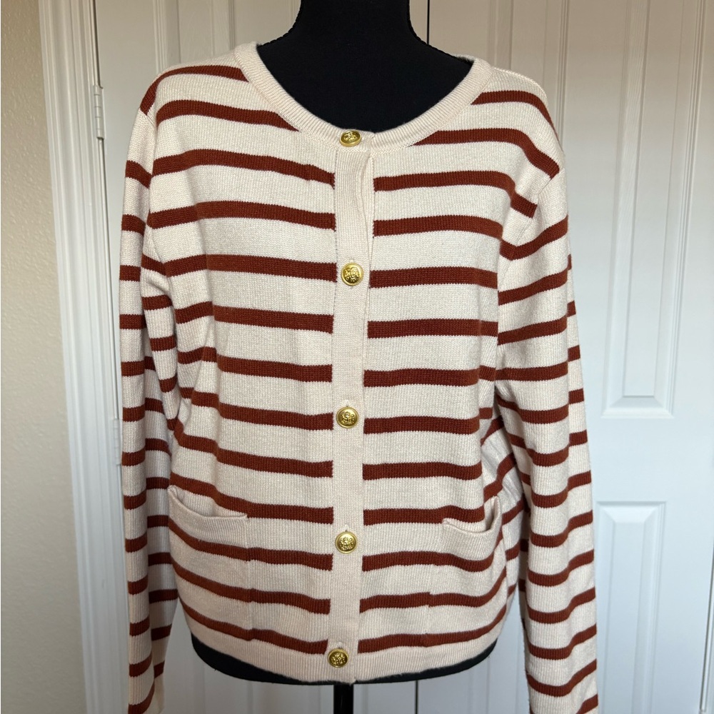 Elegant Striped Cardigan with Gold Buttons